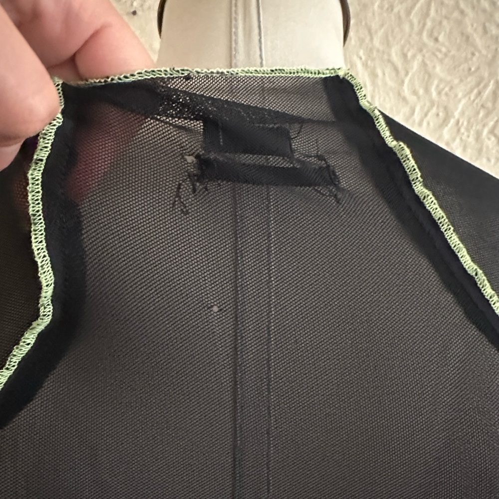 Urban Outfitters Out From Under Sheer Black Mesh Lime Topstitch Long Sleeve Top - Picture 5 of 7